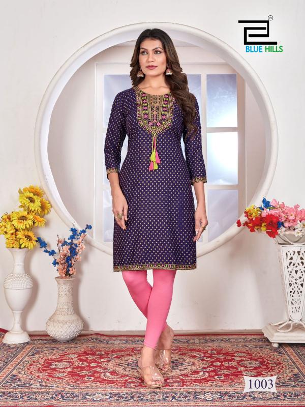 Blue Hills Priya Rayon Foil Printed Kurti Collection